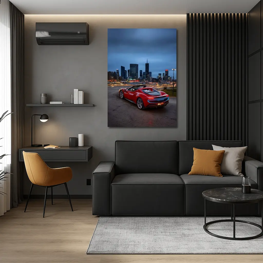 Ferrari 296 GTS Red City Skyline Night – Wall Art
