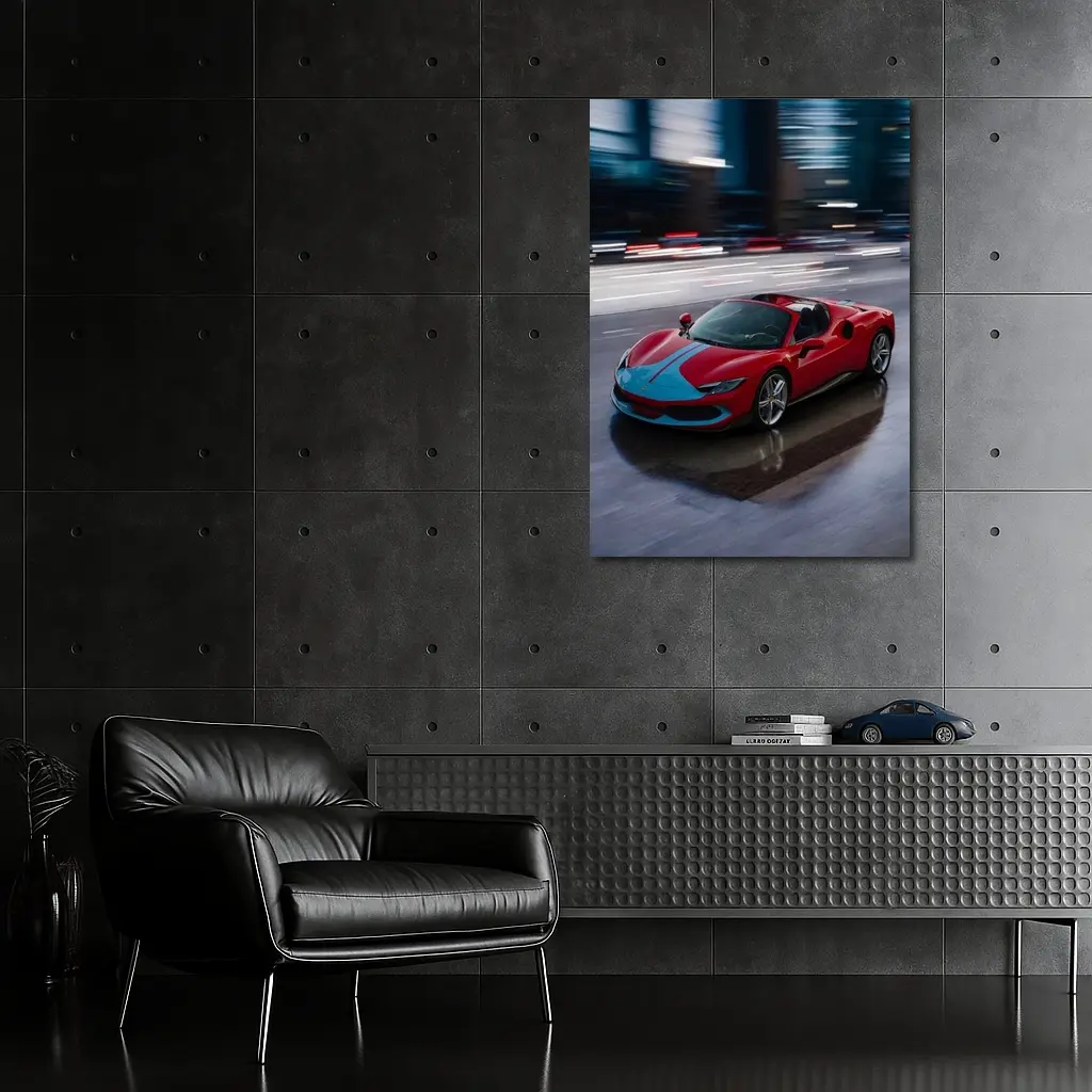 Ferrari 296 GTS Racing Through Night City – Wall Art