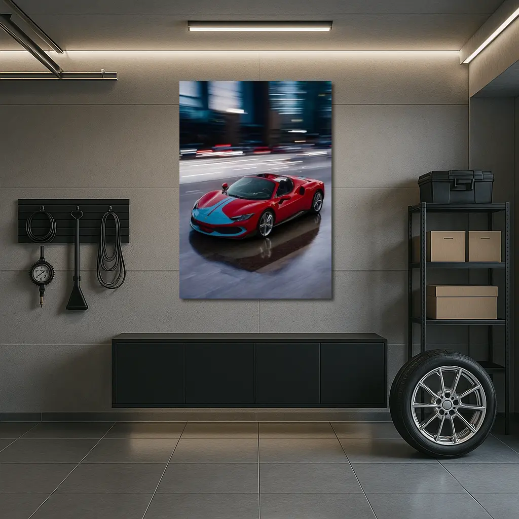 Ferrari 296 GTS Racing Through Night City – Wall Art