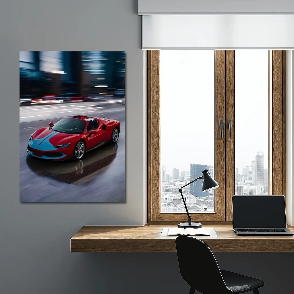 Ferrari 296 GTS Racing Through Night City – Wall Art