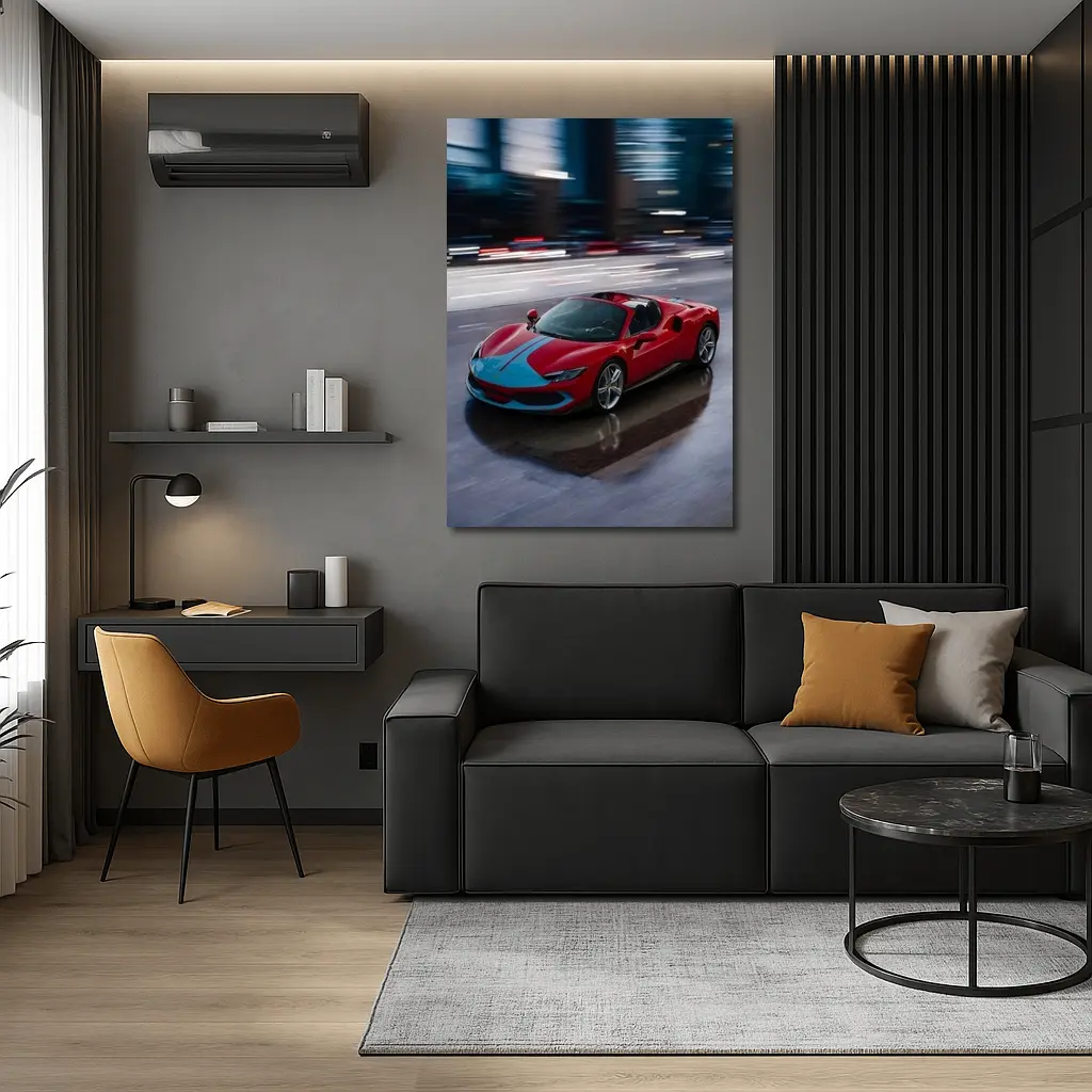 Ferrari 296 GTS Racing Through Night City – Wall Art