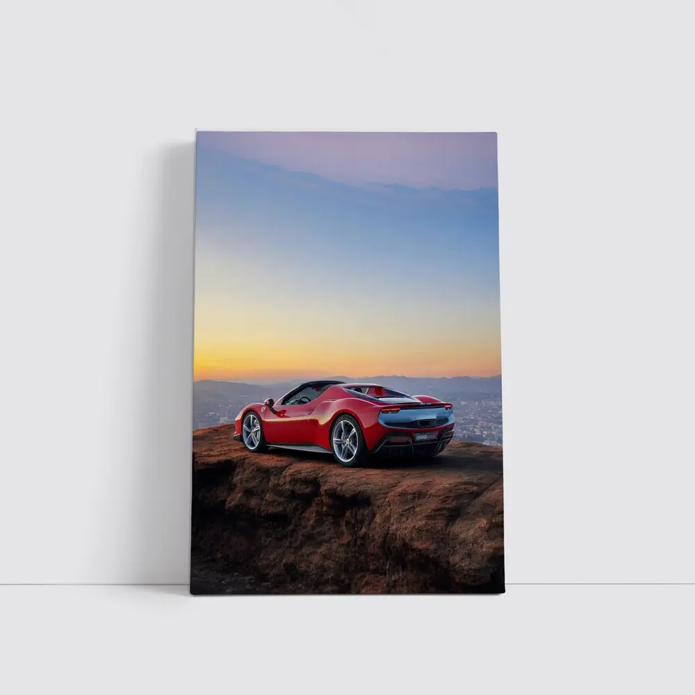 Ferrari 296 GTB Red Sunset City View – Wall Art