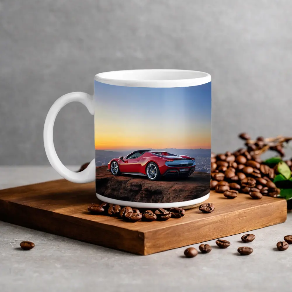 Ferrari 296 GTB Red Sunset City View – Mugs