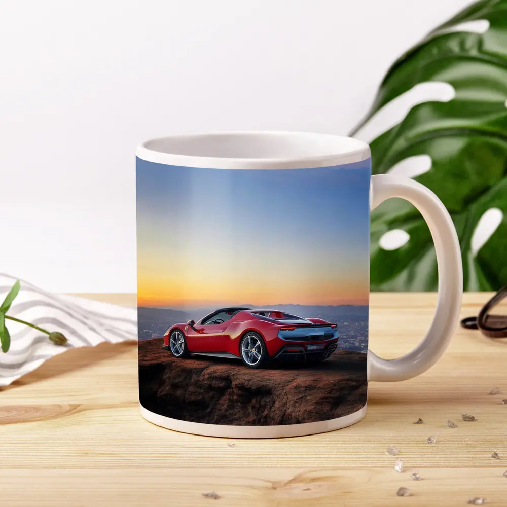 Ferrari 296 GTB Red Sunset City View – Mugs