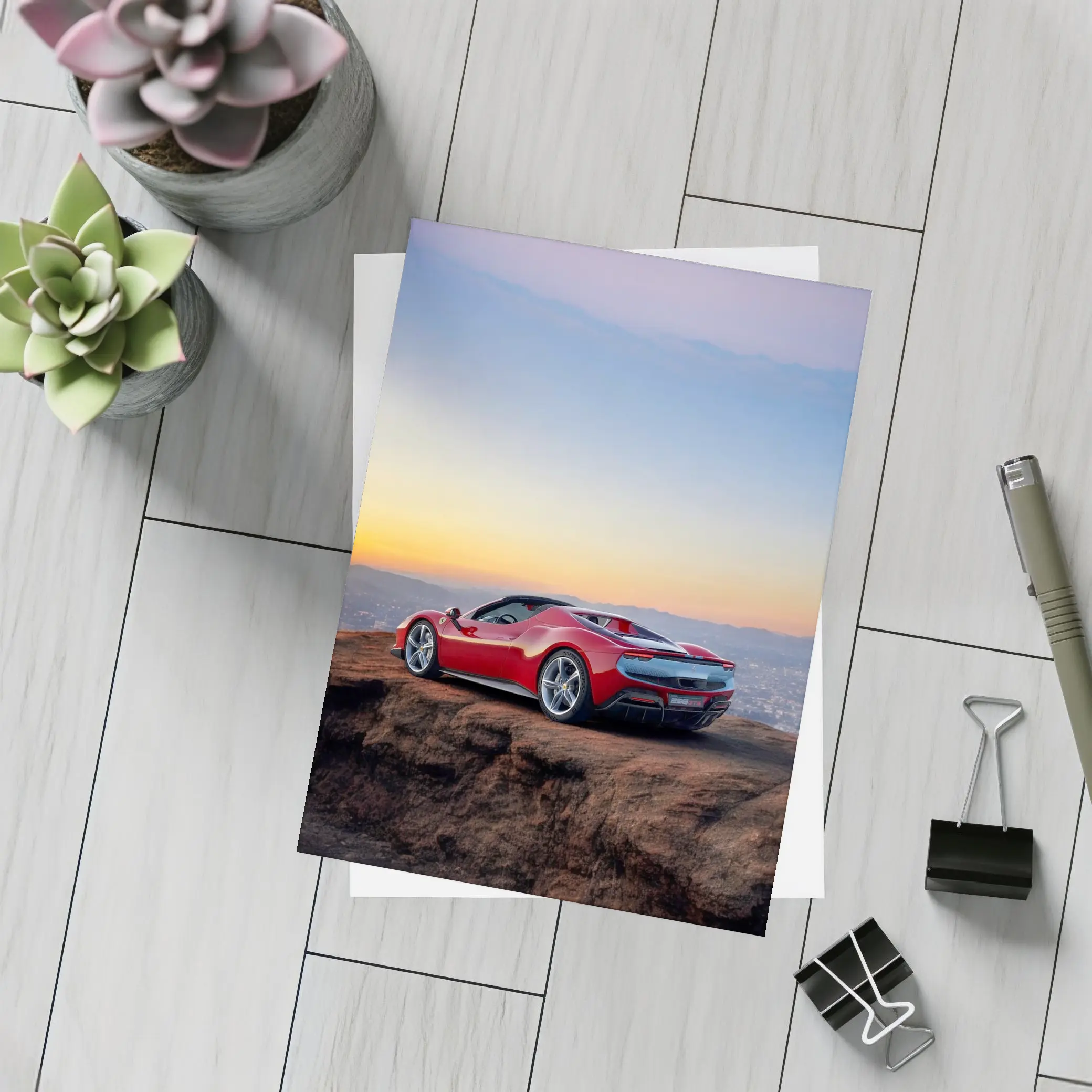 Ferrari 296 GTB Red Sunset City View – Postcards