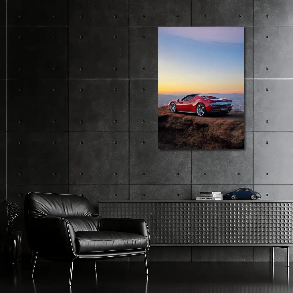 Ferrari 296 GTB Red Sunset City View – Wall Art