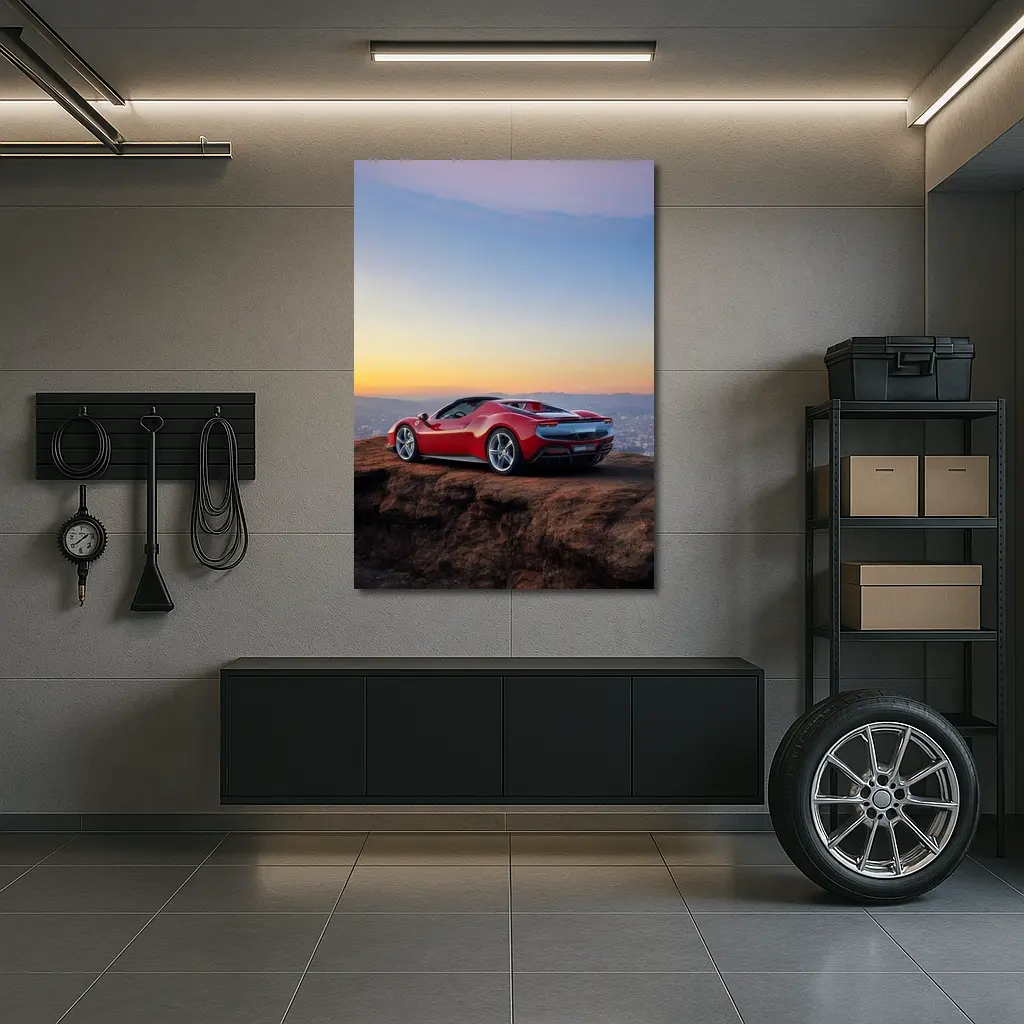 Ferrari 296 GTB Red Sunset City View – Wall Art