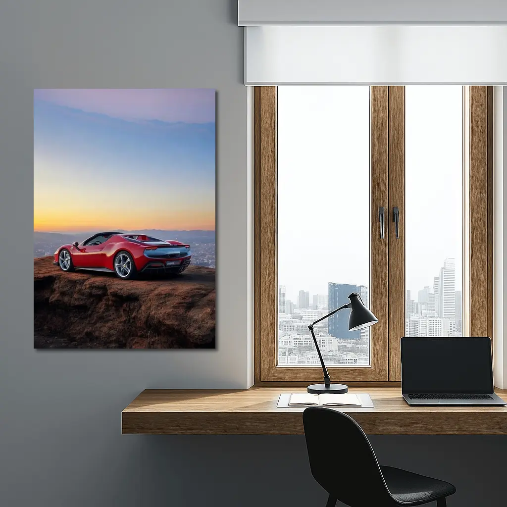 Ferrari 296 GTB Red Sunset City View – Wall Art