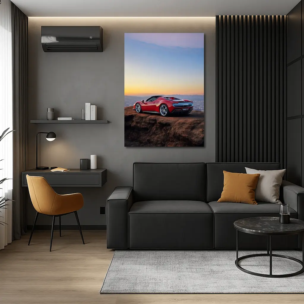 Ferrari 296 GTB Red Sunset City View – Wall Art