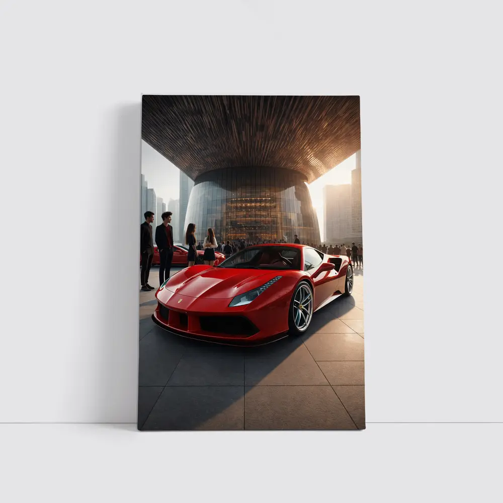 Ferrari 488 GTB Red Urban Plaza Scene – Wall Art
