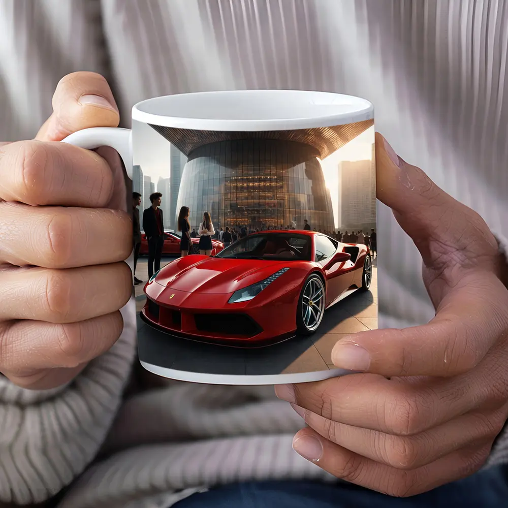 Ferrari 488 GTB Red Urban Plaza Scene – Mugs