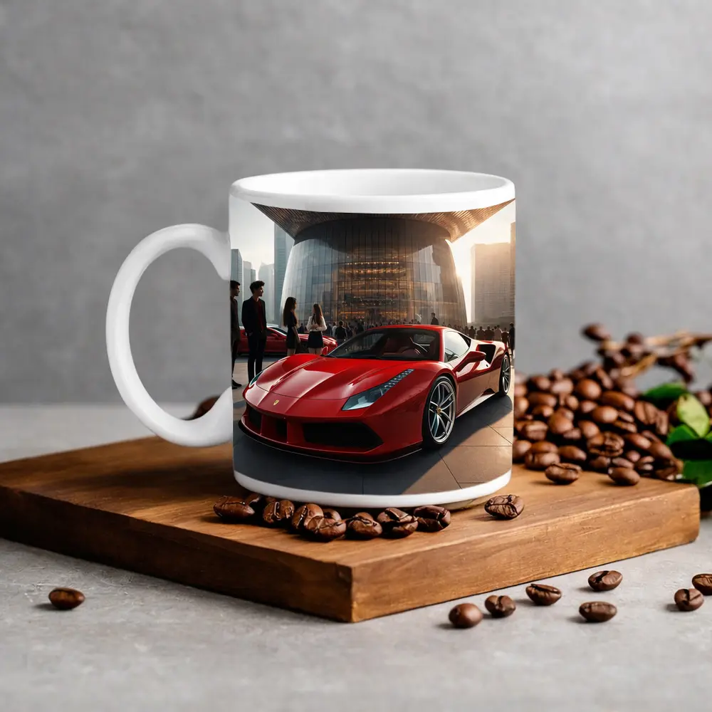 Ferrari 488 GTB Red Urban Plaza Scene – Mugs