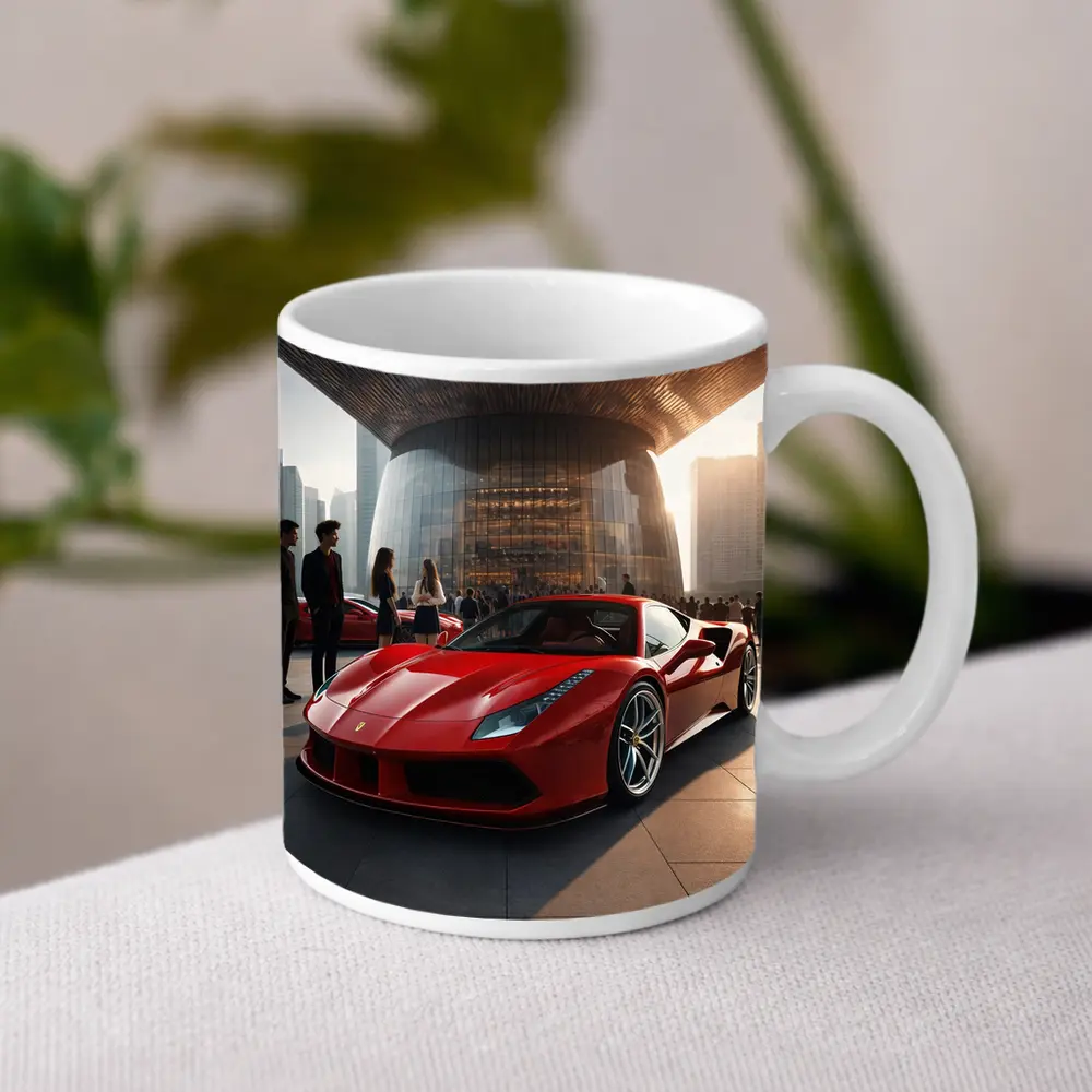 Ferrari 488 GTB Red Urban Plaza Scene – Mugs