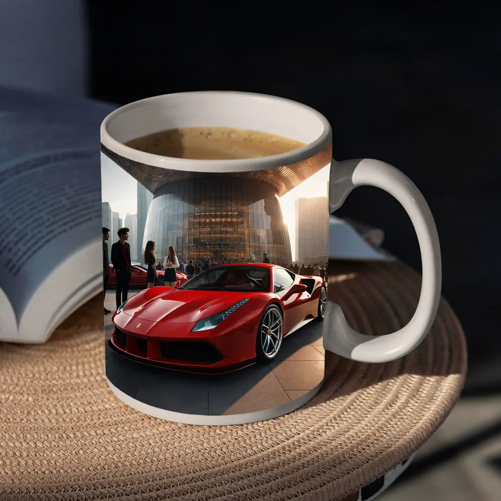 Ferrari 488 GTB Red Urban Plaza Scene – Mugs
