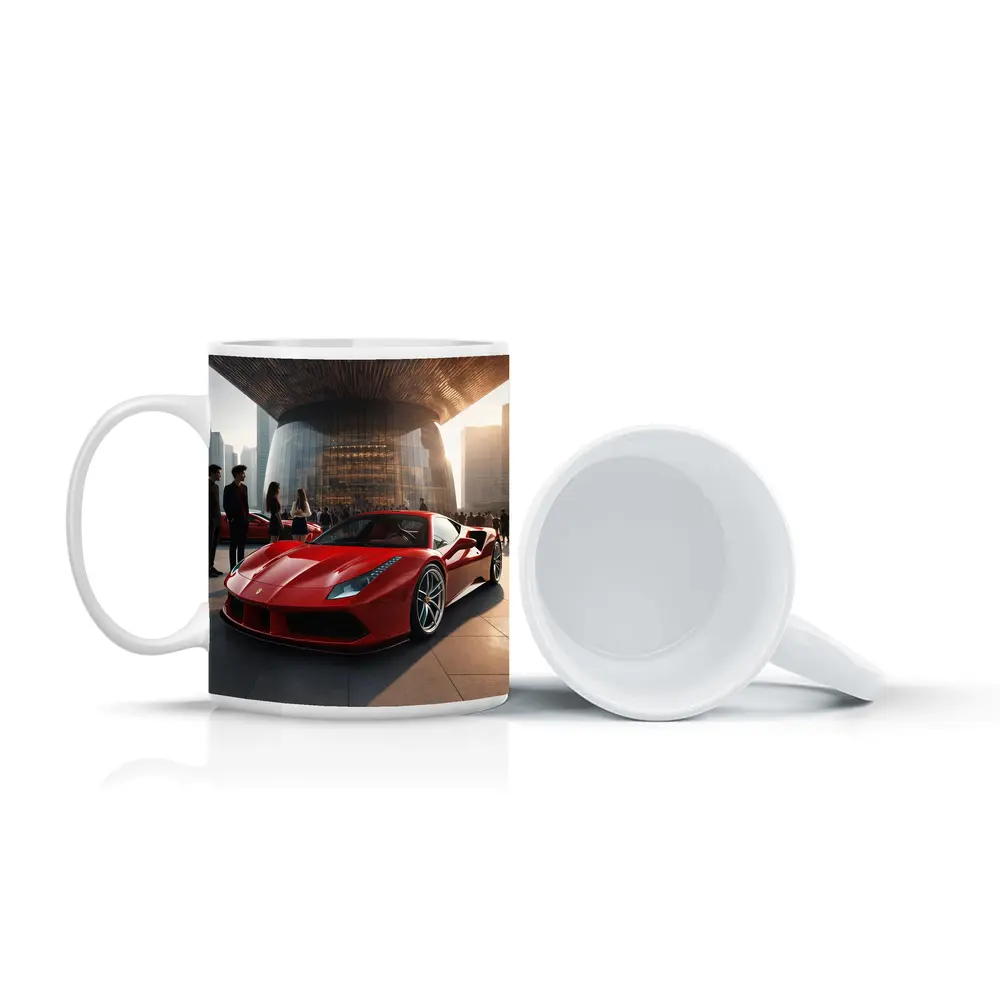 Ferrari 488 GTB Red Urban Plaza Scene – Mugs