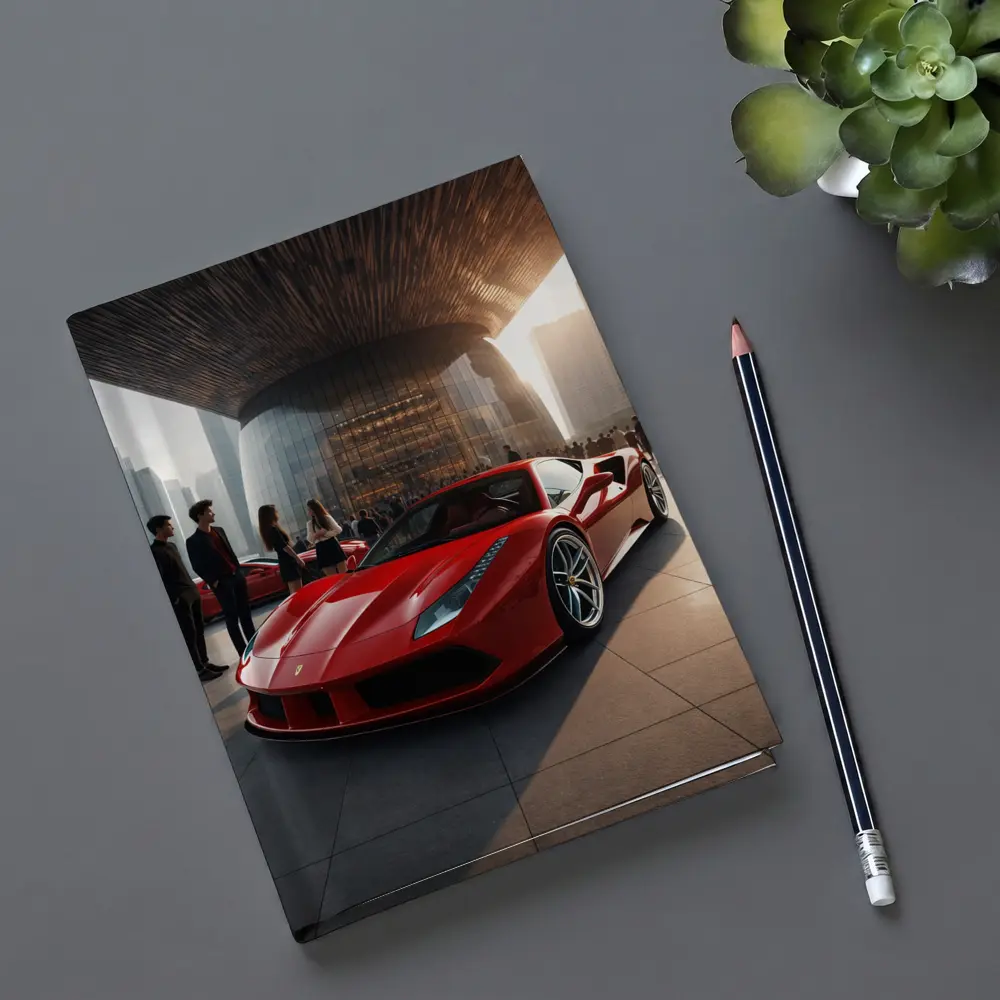 Ferrari 488 GTB Red Urban Plaza Scene – Notebooks