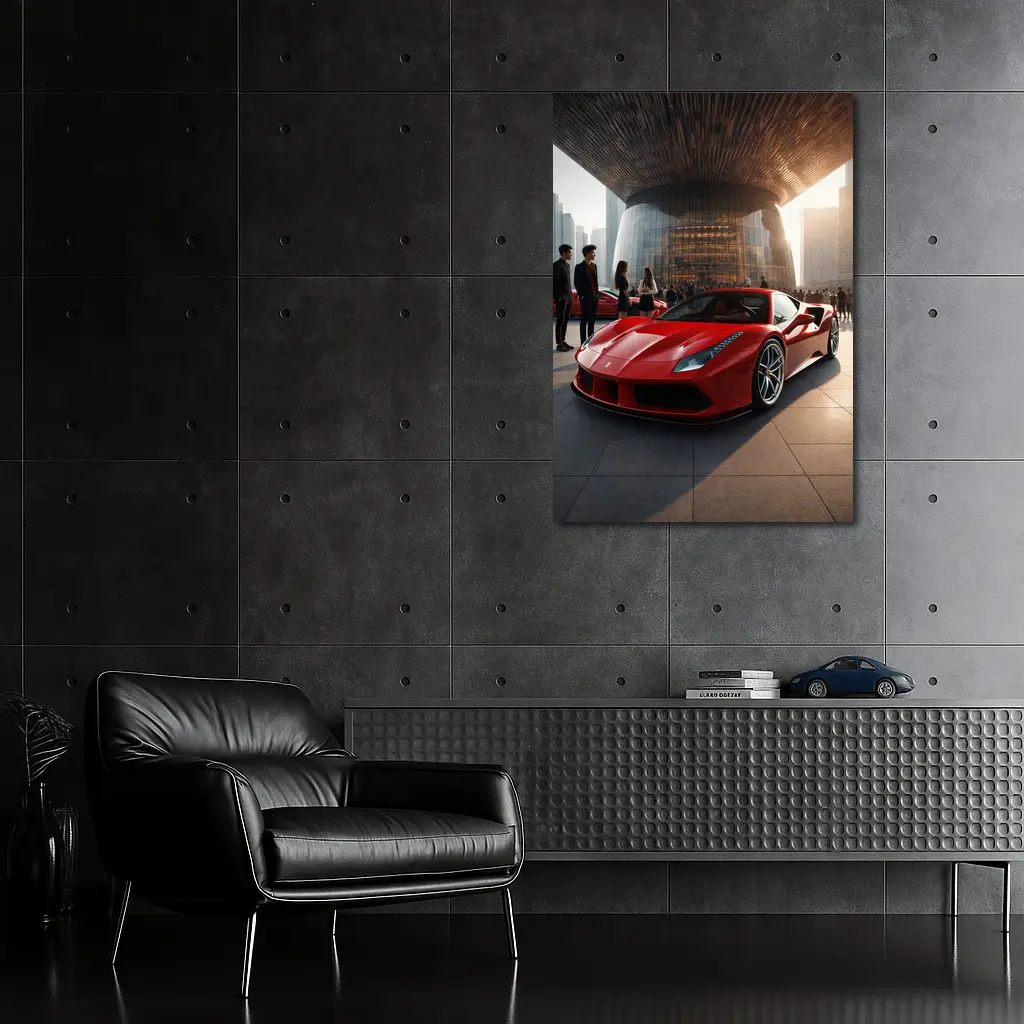 Ferrari 488 GTB Red Urban Plaza Scene – Wall Art