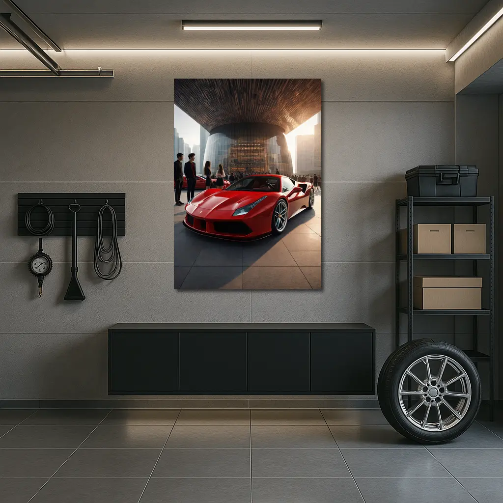 Ferrari 488 GTB Red Urban Plaza Scene – Wall Art