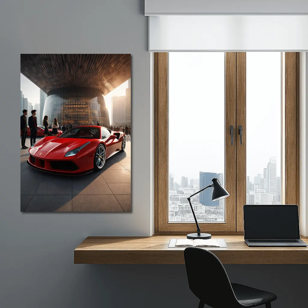 Ferrari 488 GTB Red Urban Plaza Scene – Wall Art
