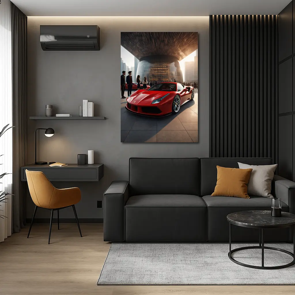 Ferrari 488 GTB Red Urban Plaza Scene – Wall Art