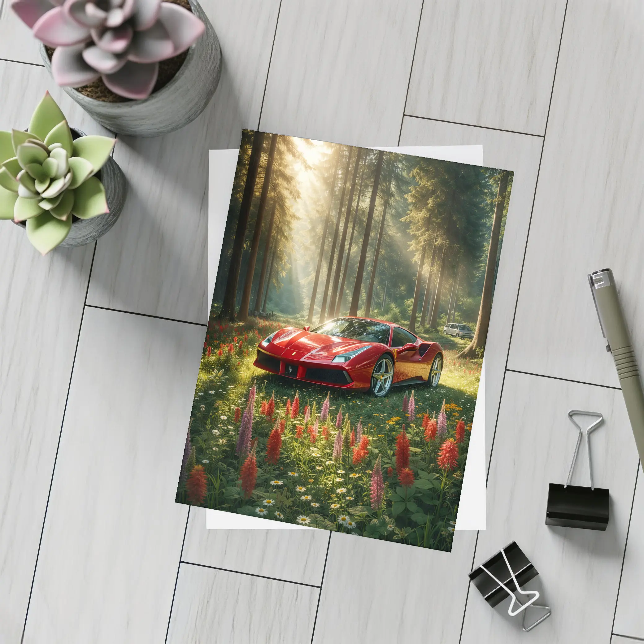 Ferrari 488 GTB Red Forest Wildflowers – Postcards