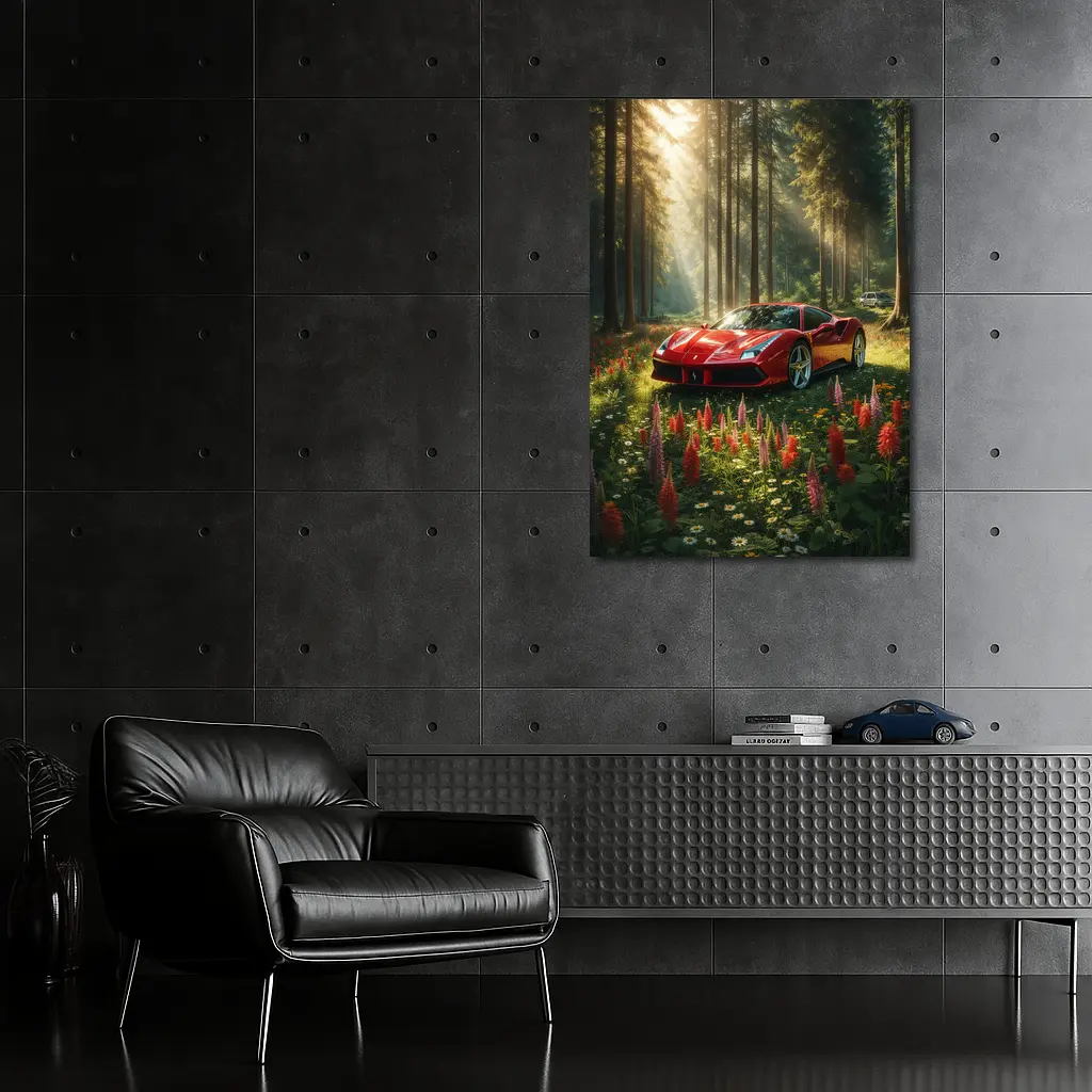Ferrari 488 GTB Red Forest Wildflowers – Wall Art