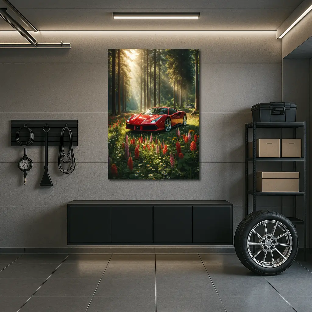 Ferrari 488 GTB Red Forest Wildflowers – Wall Art