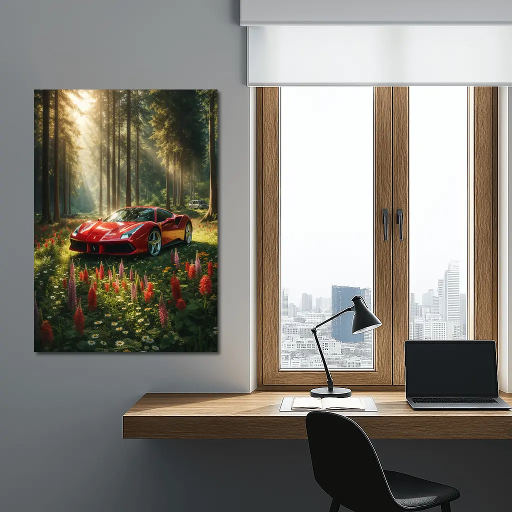 Ferrari 488 GTB Red Forest Wildflowers – Wall Art