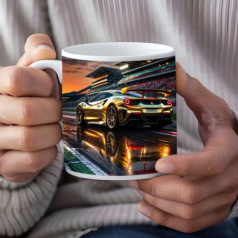 Ferrari 488 GTB Gold Race Track Sunset – Mugs