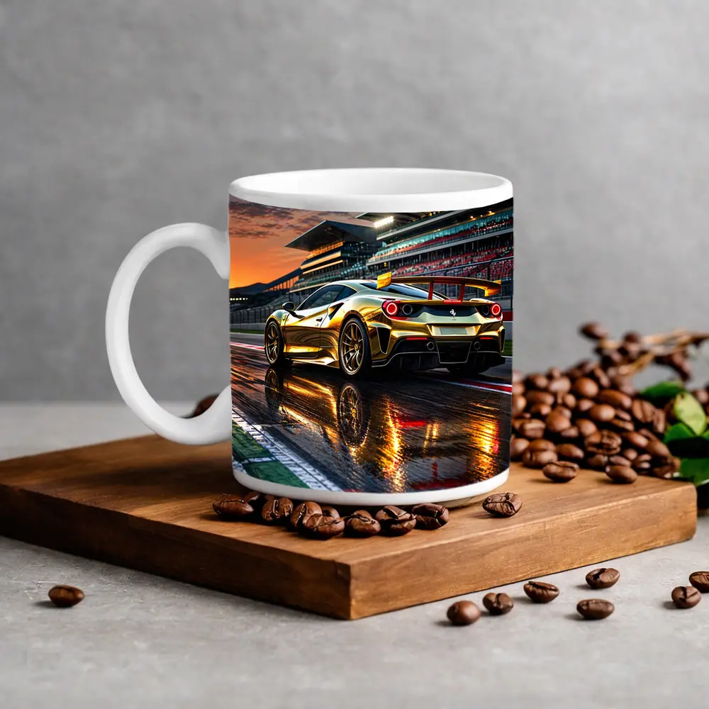 Ferrari 488 GTB Gold Race Track Sunset – Mugs
