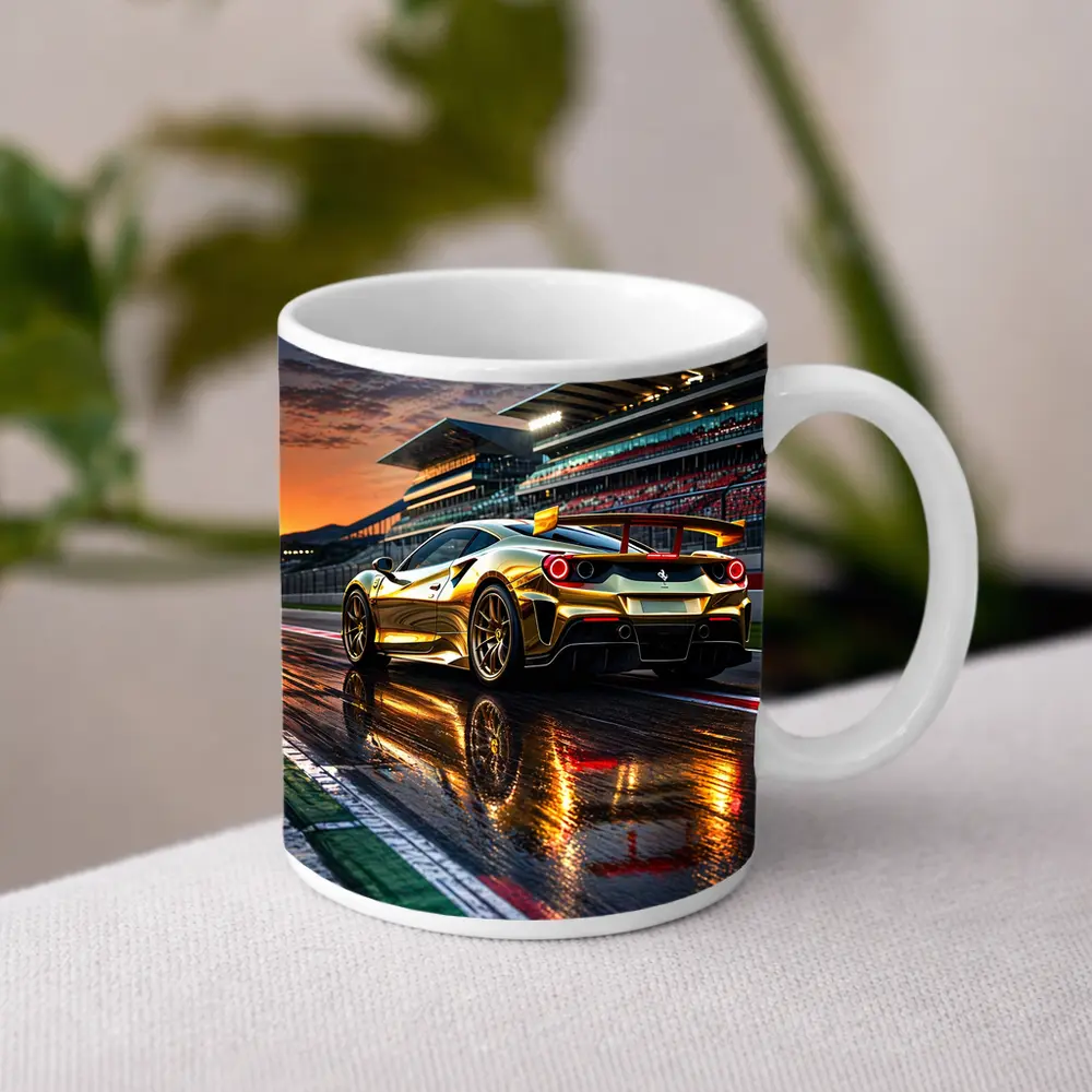 Ferrari 488 GTB Gold Race Track Sunset – Mugs
