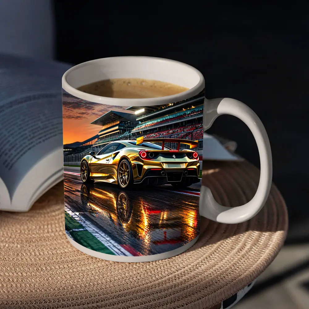 Ferrari 488 GTB Gold Race Track Sunset – Mugs