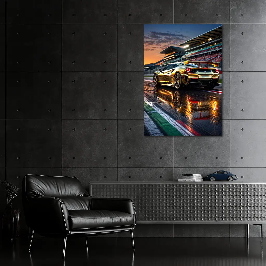 Ferrari 488 GTB Gold Race Track Sunset – Wall Art
