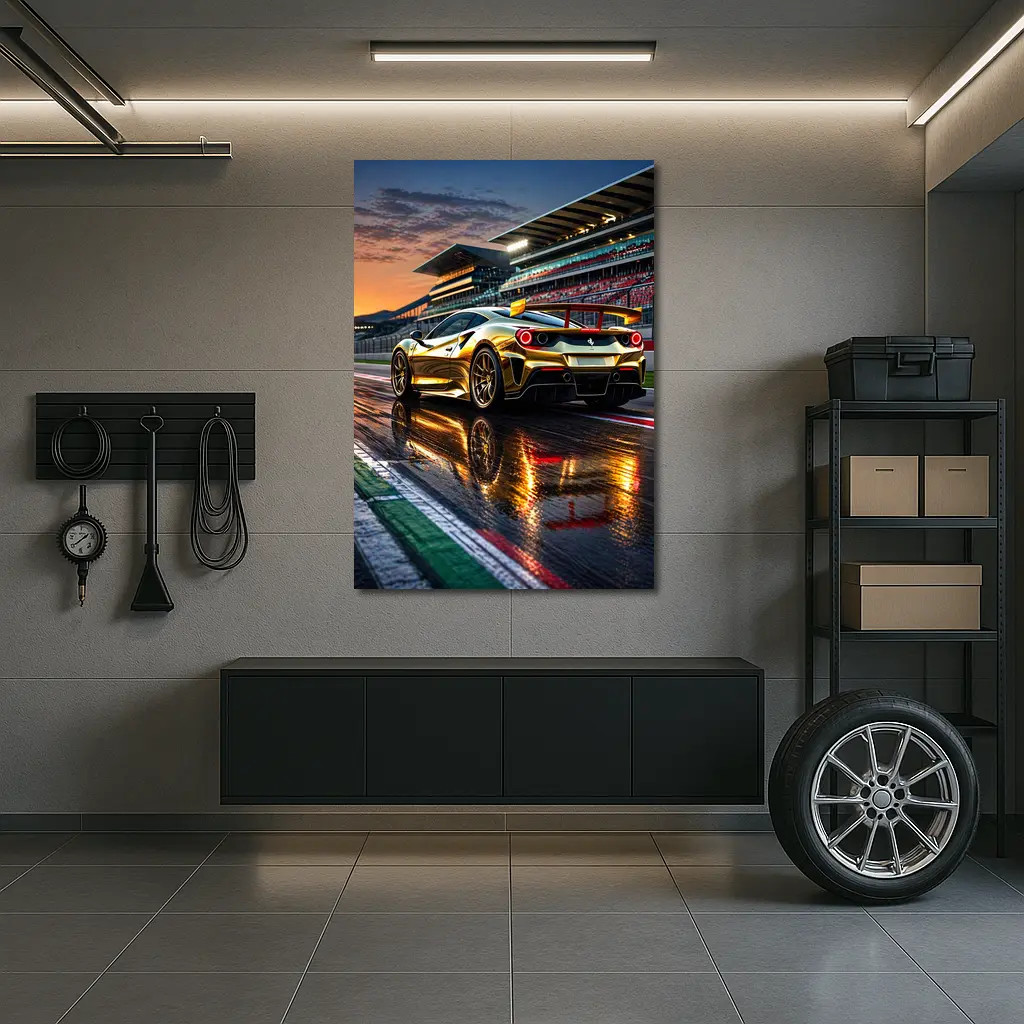 Ferrari 488 GTB Gold Race Track Sunset – Wall Art