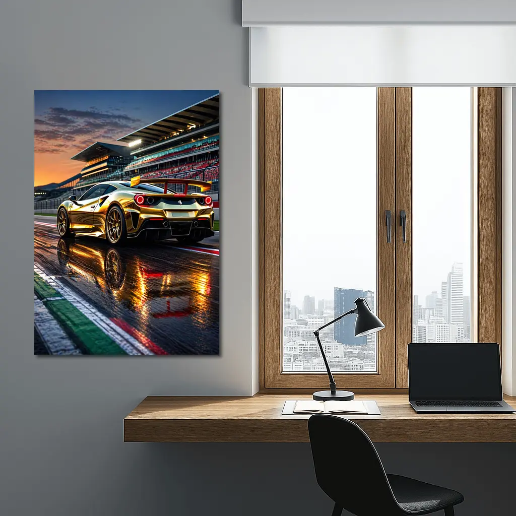 Ferrari 488 GTB Gold Race Track Sunset – Wall Art