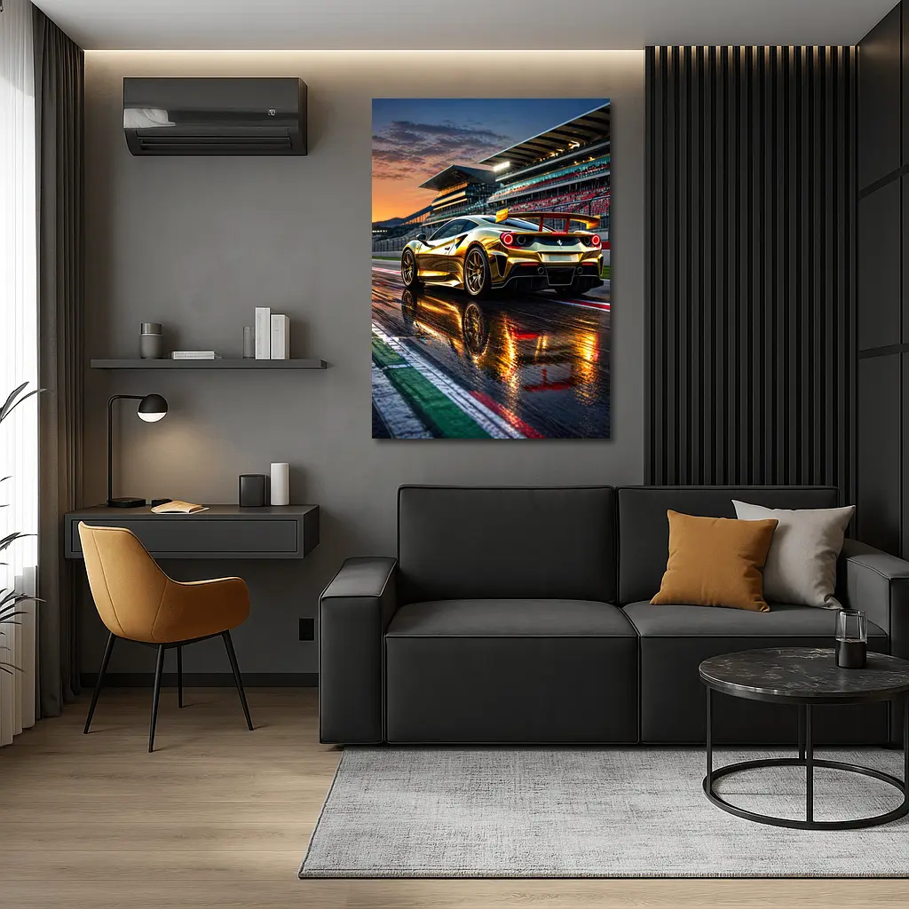 Ferrari 488 GTB Gold Race Track Sunset – Wall Art