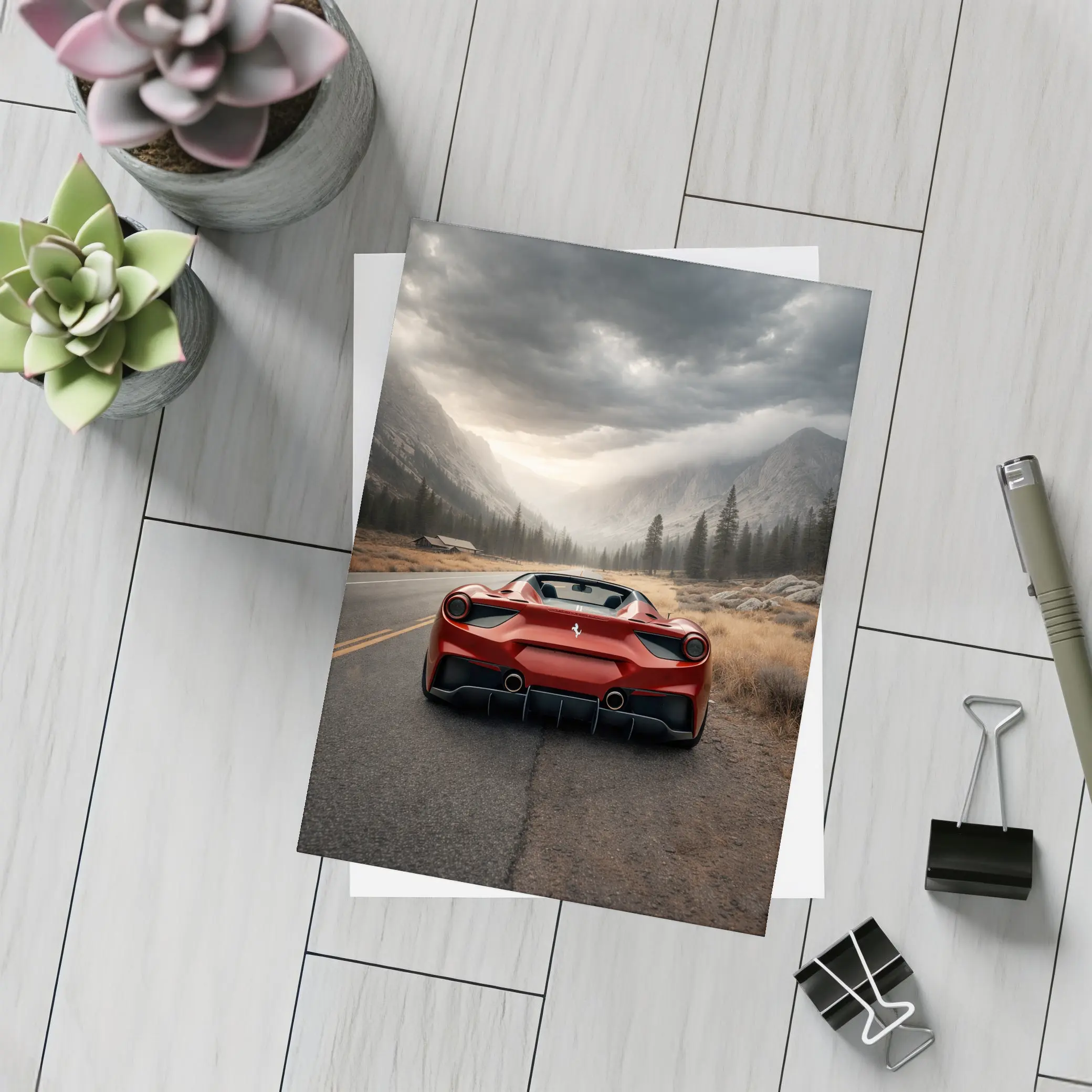 Ferrari 488 Spider Mountain Road Moody Sky – Postcards