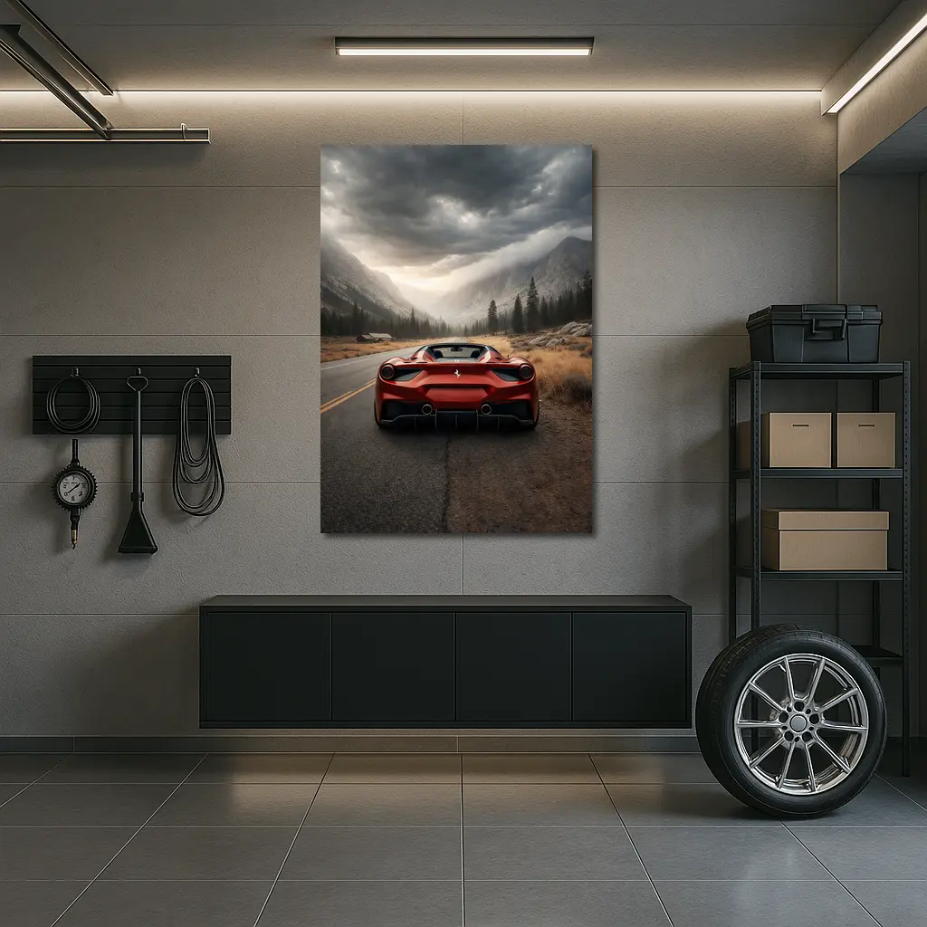 Ferrari 488 Spider Mountain Road Moody Sky – Wall Art