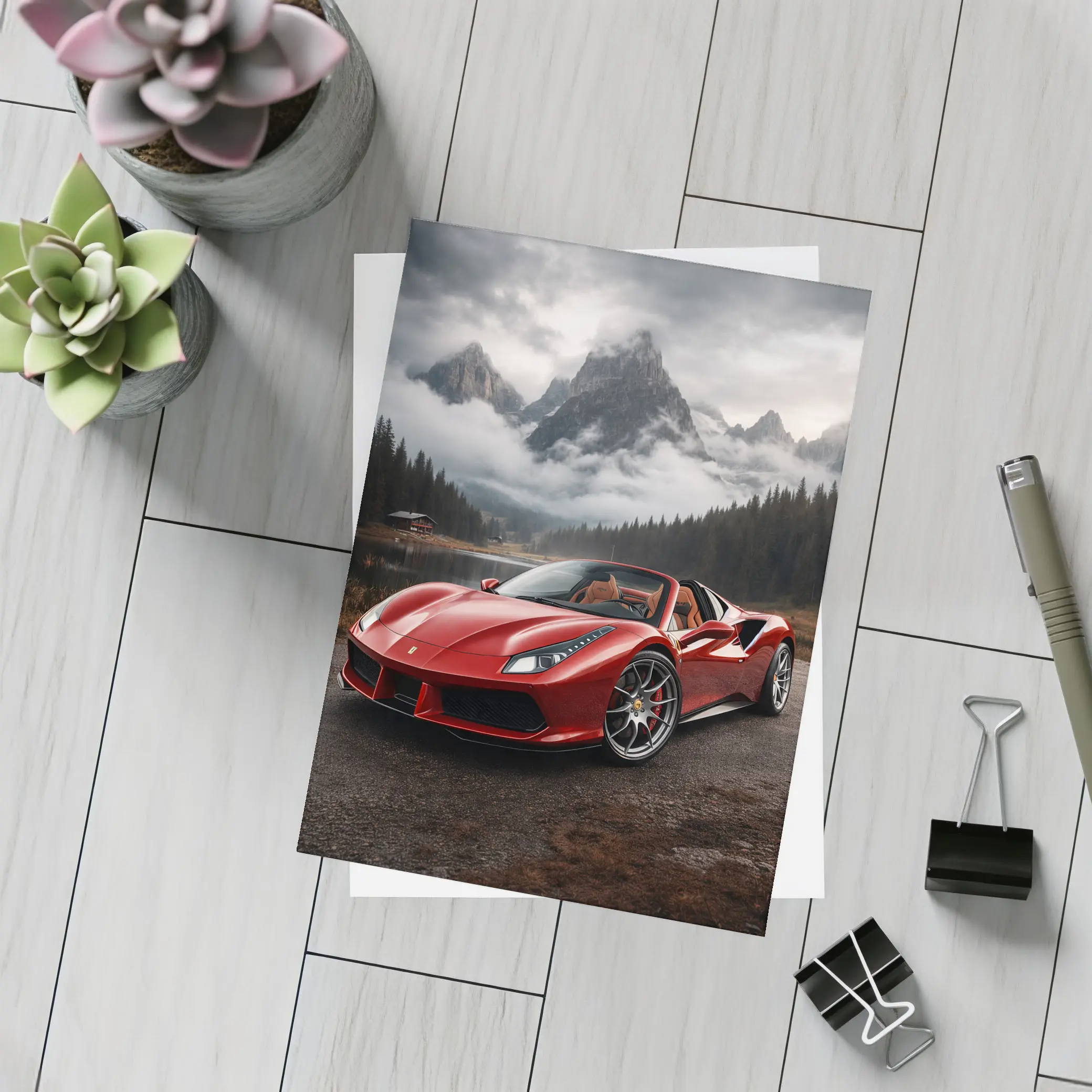 Ferrari 488 Spider Red Mountain Lake – Postcards
