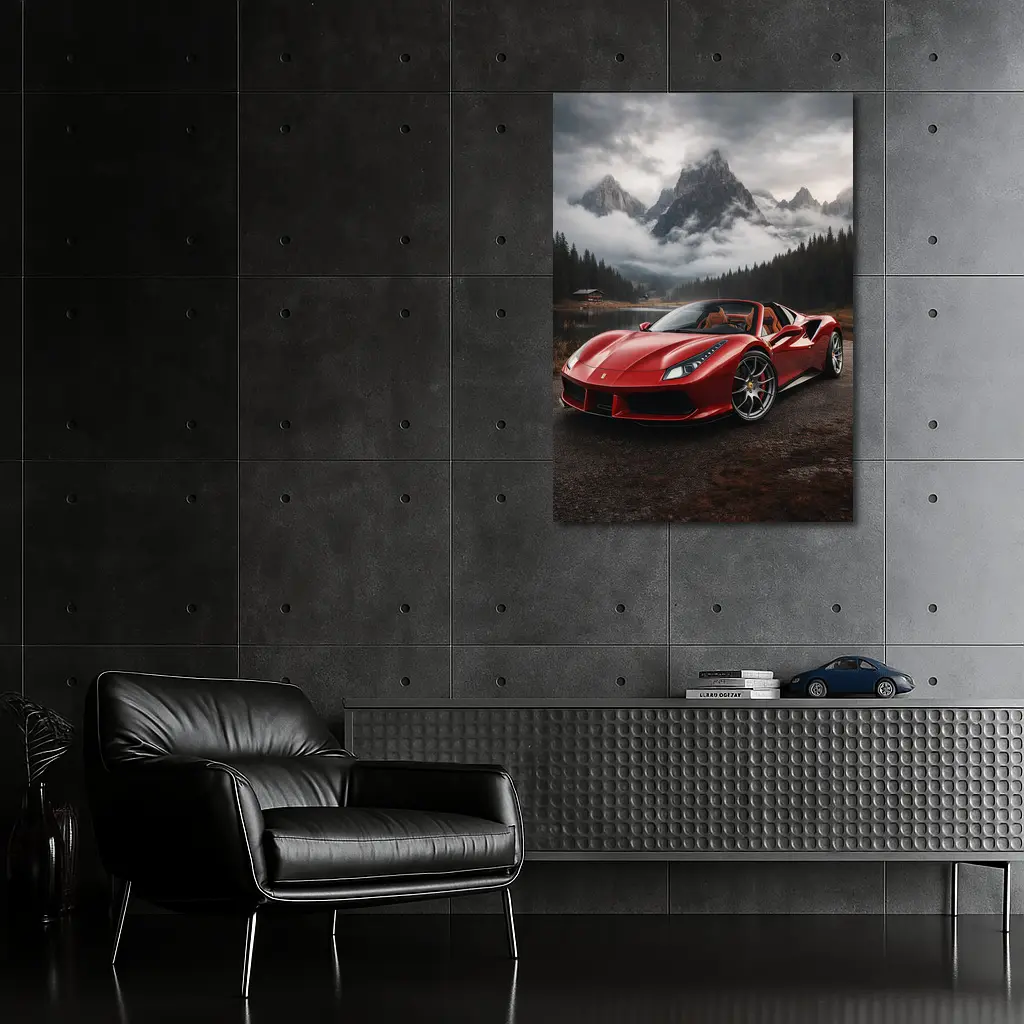 Ferrari 488 Spider Red Mountain Lake – Wall Art