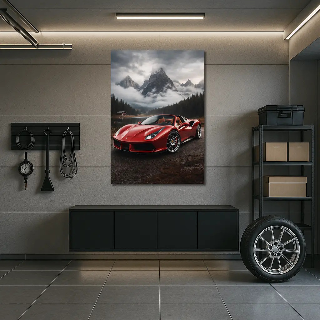 Ferrari 488 Spider Red Mountain Lake – Wall Art