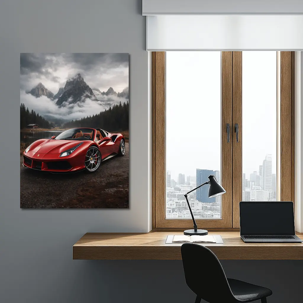 Ferrari 488 Spider Red Mountain Lake – Wall Art