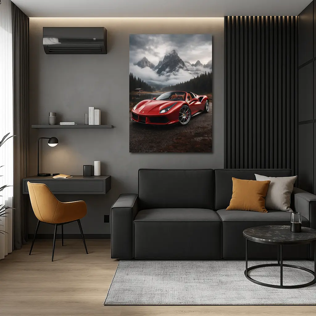 Ferrari 488 Spider Red Mountain Lake – Wall Art