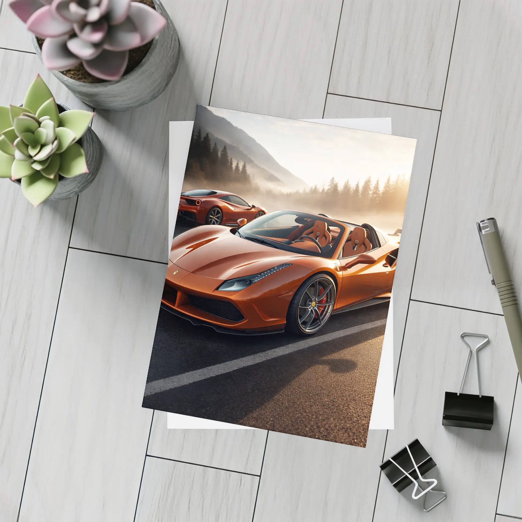 Ferrari 488 Spider Orange Misty Mountain Road – Postcards