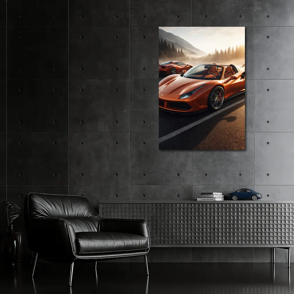 Ferrari 488 Spider Orange Misty Mountain Road – Wall Art