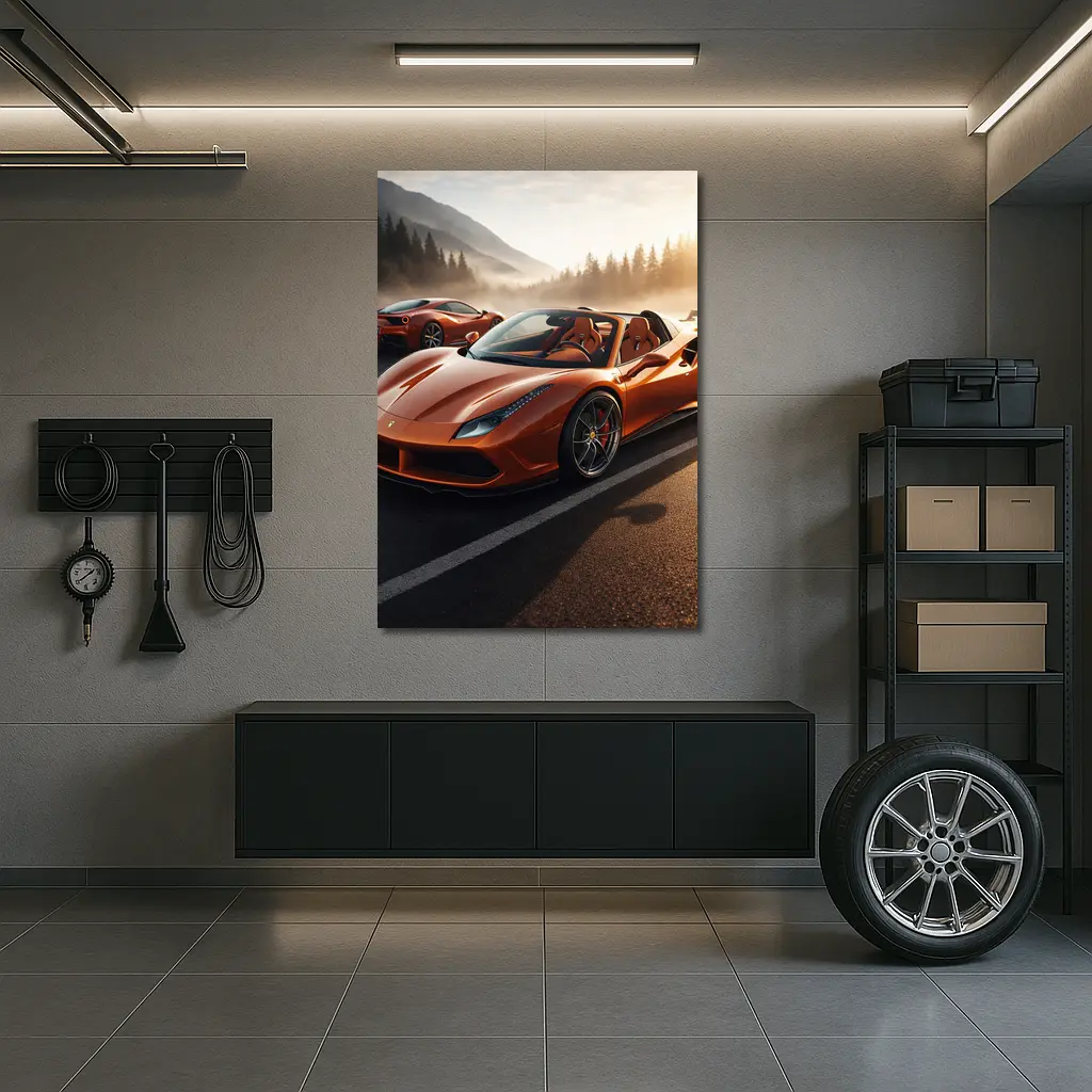 Ferrari 488 Spider Orange Misty Mountain Road – Wall Art