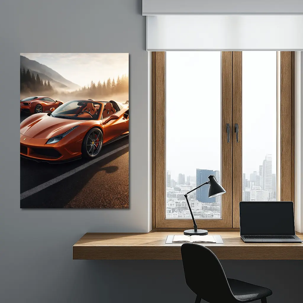 Ferrari 488 Spider Orange Misty Mountain Road – Wall Art