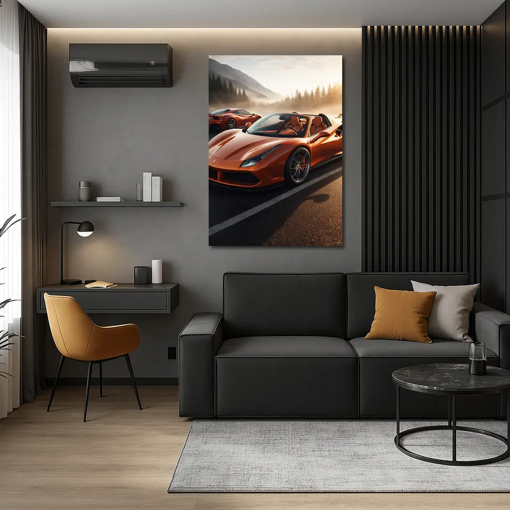 Ferrari 488 Spider Orange Misty Mountain Road – Wall Art