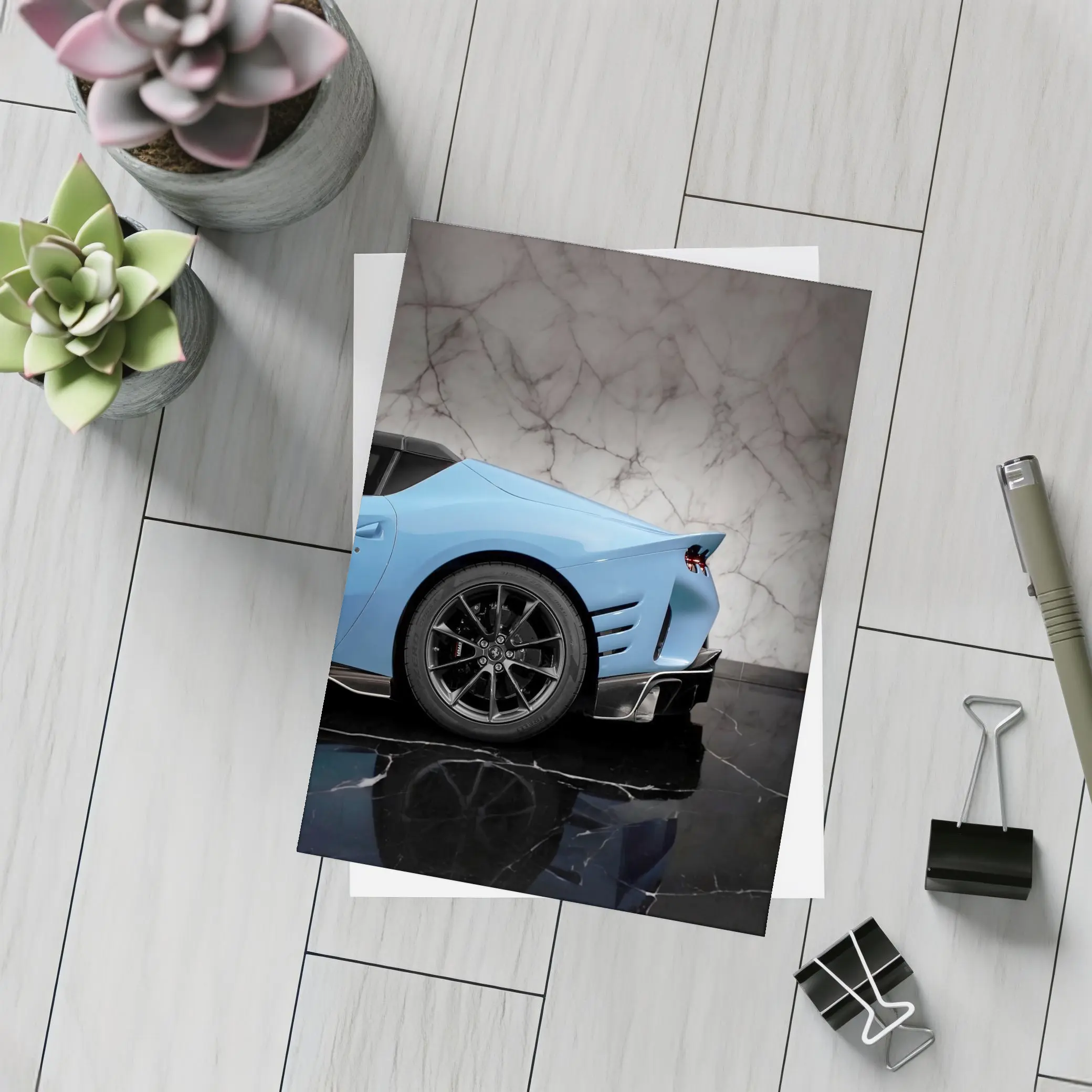 Ferrari 812 Competizione Blue Marble Background – Postcards