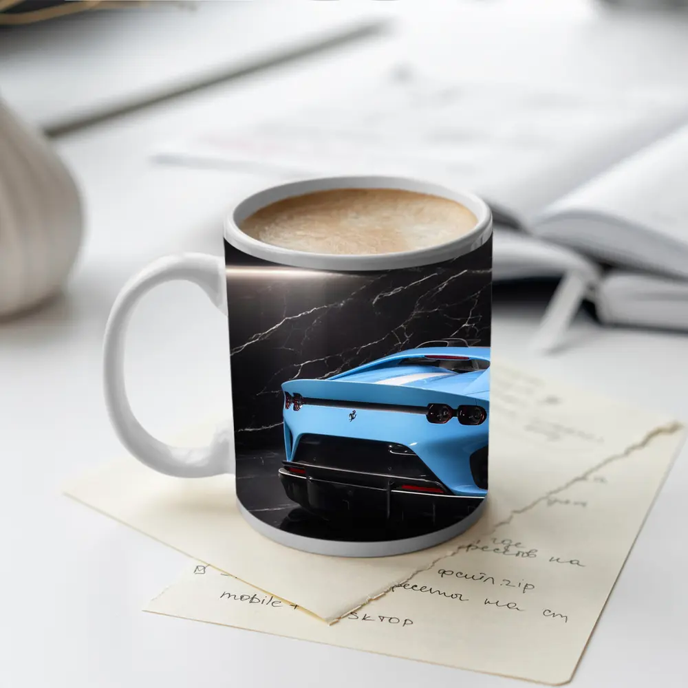 Ferrari 812 Competizione Blue Marble Background – Mugs